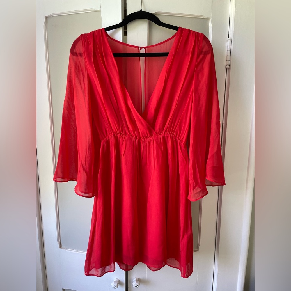 Alice + Olivia Red Long Sleeve V-Neck Mini Dress